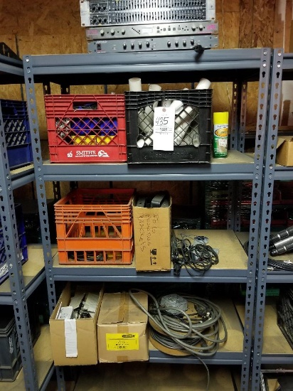 Metal shelf and contents, wire, processors, misc.