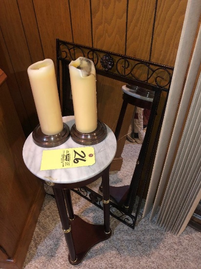 mirror, marble stand, candles