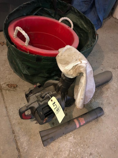 Craftsman gas blower, leaf bag, tub