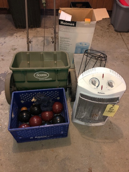 spreader, heater, bocce balls