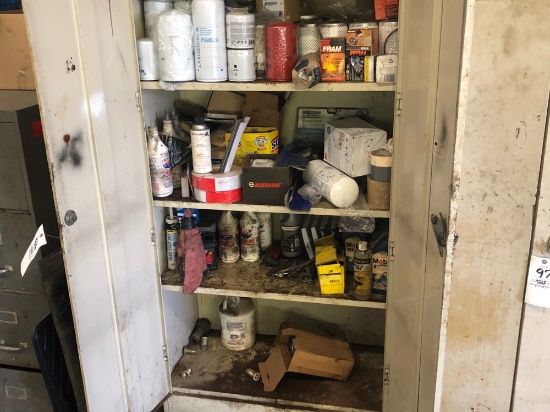Cabinet and contents, oil filters, spray paint, hub oil