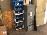 File cabinet with truck parts, basket shelves truck lights