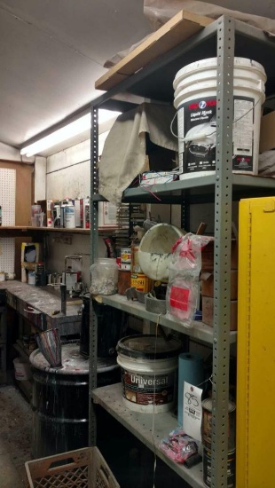 Metal shelf and hardware supplies.