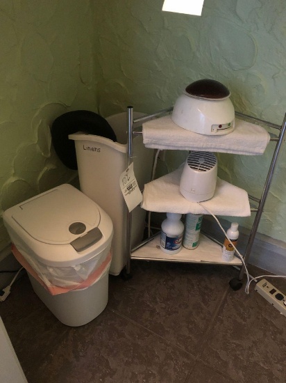 Rolling Corner Cart w/ Waxing Pot & Trash cans