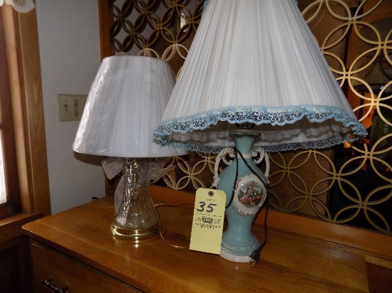 Ceramic French Scene Lamp, Press Glass Lamp