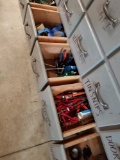 12 drawers of chisels, caulk guns, magnets, c clamps