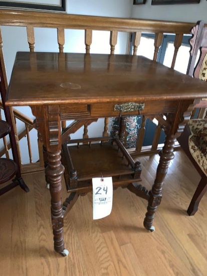 Victorian oak square lamp table w/ one drawer