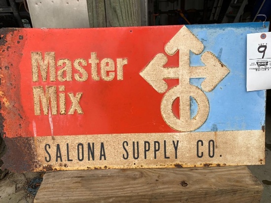 Early metal Saloma Supply Co. master mix sign