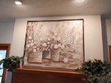 Textured Painting On Canvas Signed By Stephen Kays & 2 Artificial Plants