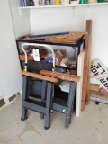 Saw Horses, Stepladder Shelf W/ Contents