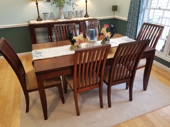 Formal Dining room suite, table, 6 chairs, and matching glass-door buffet