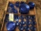 2 boxes of blue glass - 15 big plates - misc. small plates and cups