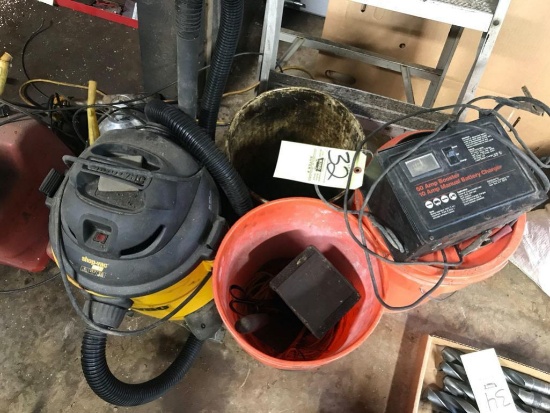 Shop vac-buckets-gas cans-misc - charger