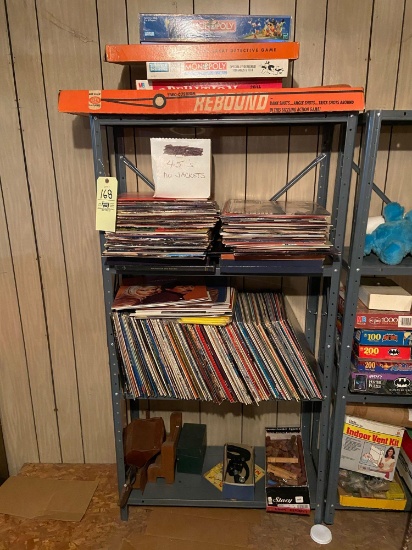 Shelf & Contents (Records, 45s, Microscope)