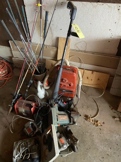 Golf Clubs, Vise, Drill, Fishing Poles