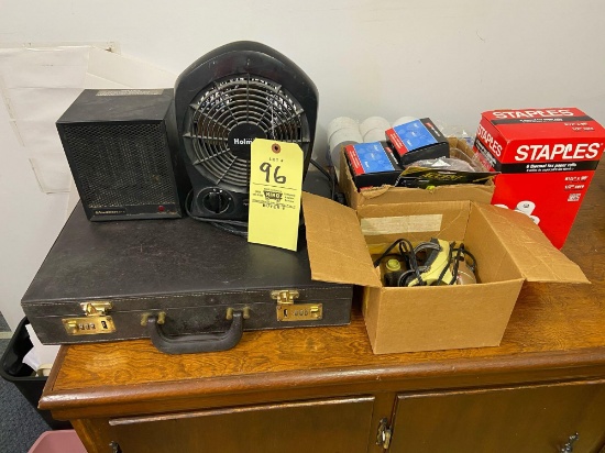 Fan, Briefcase, Heater, Desk Supplies