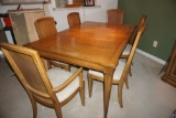 Oak dining table, 6 chairs, 2 extra leaves