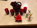 Red glass drinking set