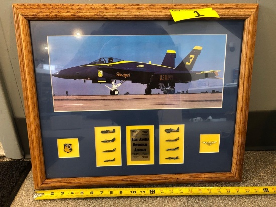 Framed blue angels print with pins