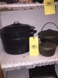 Cast iron Dutch ovens and granite stove top canner