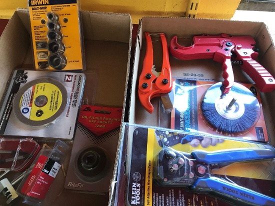 Snips, bolt grip, grinding wheel, wire strippers