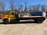 1990 International DT466E diesel 18' flatbed truck, 429,048 miles, with job box and 12v fuel tank