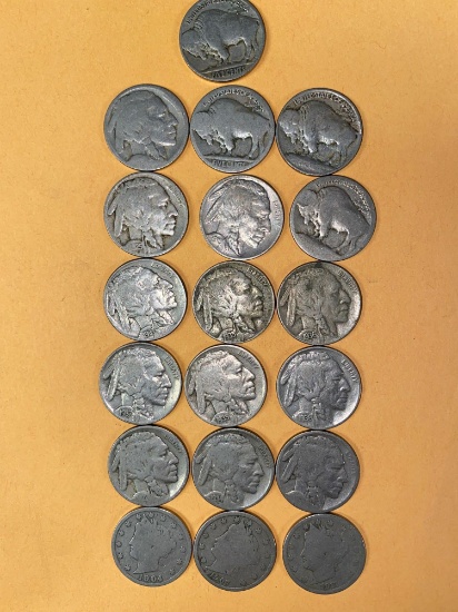 (3) "V" Nickels & (16) Buffalo Nickels