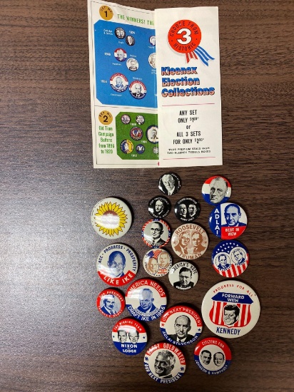 1968 Kleenex Tissues Presidential election pins (19) with order form.