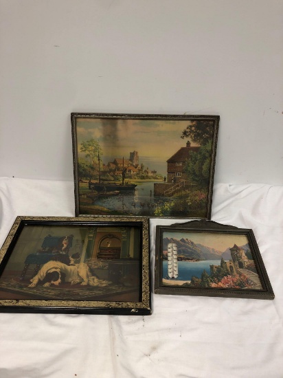 Lot of three vintage prints, one with a thermometer