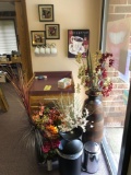 Oak Coffee Station Cabinet, Trash Cans, Floral Decor, Coffee Decor