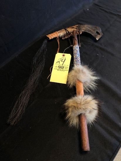 Bone handmade tomahawk with fancy beadwork