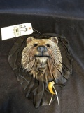 Handmade leather bear face wall hanging