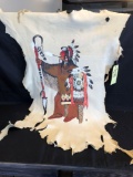 Large deer hide with hand-painted Native American