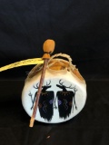 Small handmade Native American drum with ceremonial painting on skin