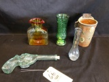 Glass gun bottle, vases, pottery