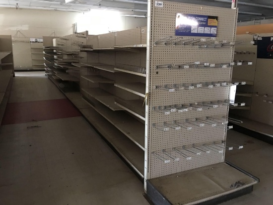 APPROXIMATELY 32' DOUBLE SIDED RETAIL SHELVING