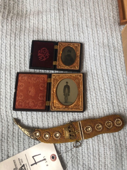 Tin type photos and small dagger