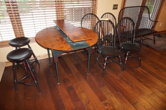 J.L. Treharn handcrafted tiger maple dining table set