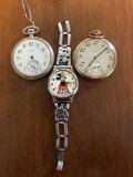 Waltham and Elgin Gold Filled Pocket watches. Mickey Mouse watch missing crystal.