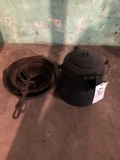 Cast skillets and coffee kettle