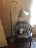 Stenciled chair, eggs and floor lamp