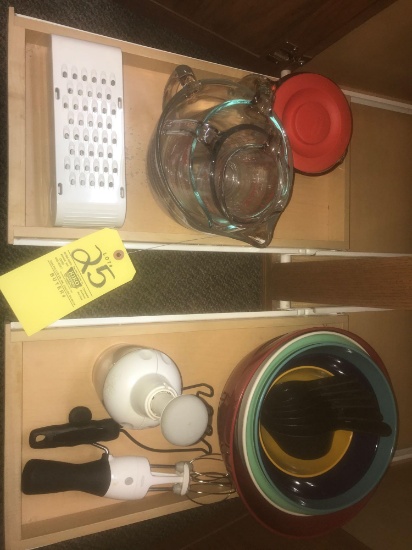 Measuring cups, mixing bowls, utensils