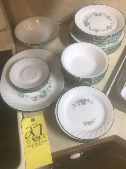 Ivy pattern Corelle dishes service for approx. 12