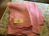 PINK QUILT BEDSPREAD WITH MATCHING PILLOW SLIPS