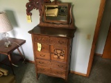 OAK DRESSER WITH MIRROR AND APPLIED CARVINGS