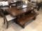 Wood 6 foot dining table with four chairs. 5 foot stool, extra leaf
