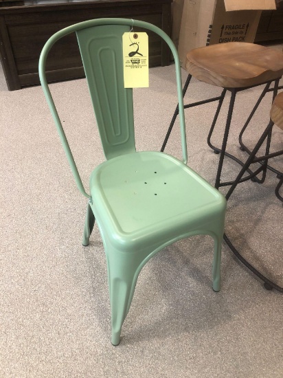 Light green metal chair.