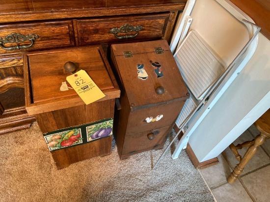 (2) Wood Bins and Stool