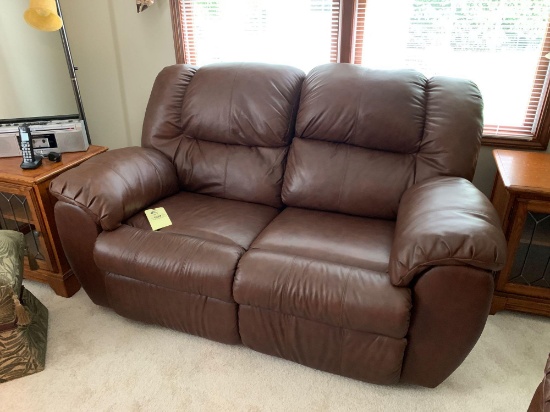 Brown leather loveseat, reclining