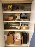 Games, baking pans, sewing chest, linens, holiday items